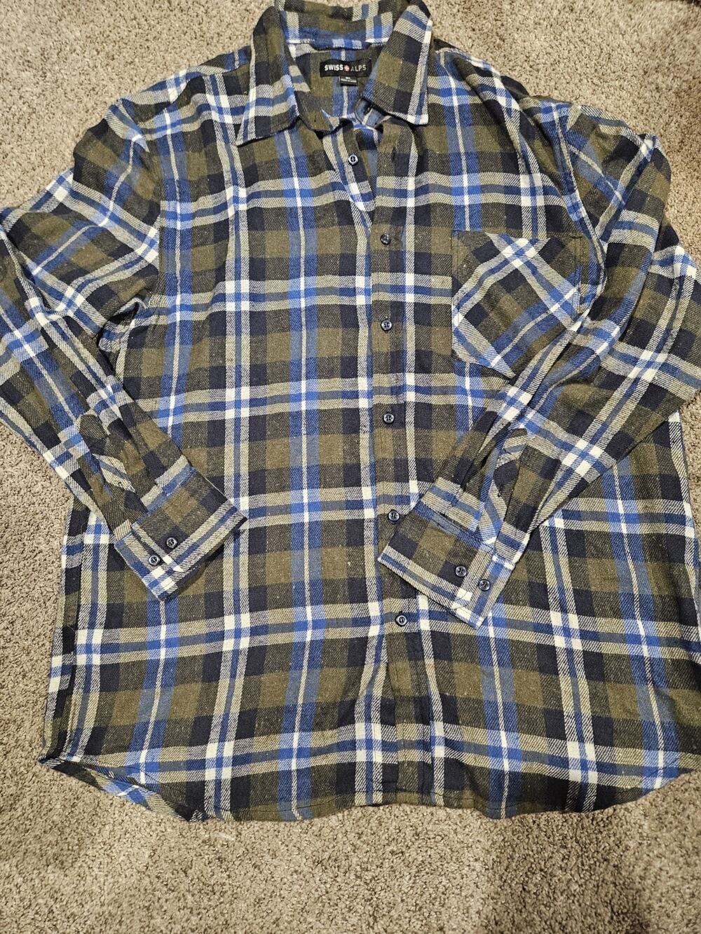 Sz Xl Swiss Alps men's long-sleeve plaid flannel shirt,